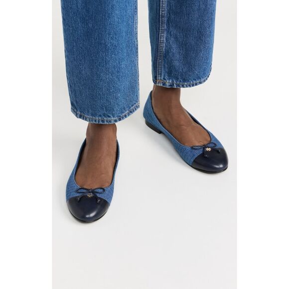 TORY BURCH Quilted Ballet Flat Blue Denim NWOB SZ‎ 7 - Picture 1 of 6